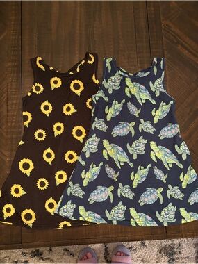 Simply Southern Girls Sunflower Brown Dress & Navy Sea Turtle Dress
